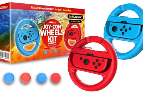 Maxx Tech Joy-Con Wheels and Grips Kit for Nintendo Switch 2&1, Mario Kart World, Mario Kart 8 Deluxe, Nintendo Switch 2 & 1 compatible