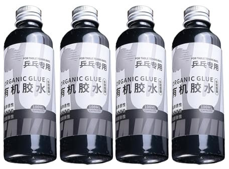 Colle pour Revetement Tennis De Table, Caoutchouc pour Raquette De Pings Pong avec Brosse Spéciale pour Les Amateurs Et Les Professionnels du, 100 ML (Paquet de 4)