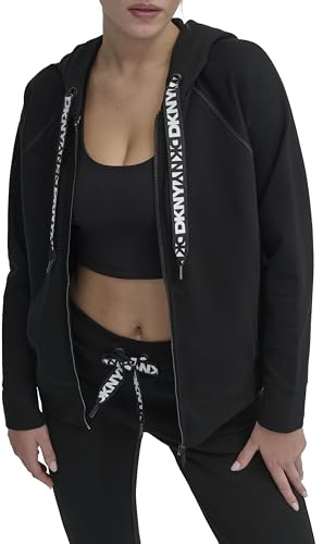 DKNY Damen Two Tone Logo Zip Jacket Hooded Sweatshirt (1er Pack)