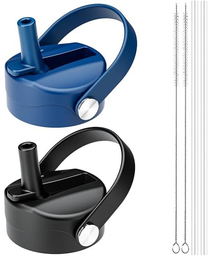 Straw Lid for Hydro Flask Wide Mouth, Lids with Straw for Hydroflask 12 16 18 20 32 40 oz Wide Mouth, Replacement Straw Cap for Hydroflask, Top Sport Bottle Lid (Black/Cobalt)