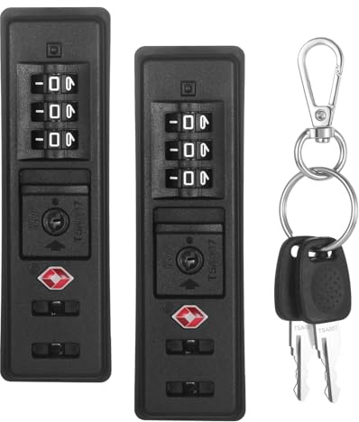 2 candados de equipaje con cremallera TSA007 integrados con certificación TSA, adecuados para PC, ABS, PP con cremallera rígida para maleta, reemplazo de bloqueo de contraseña, con 2 llaves de