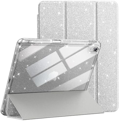 JETech Glitter Case for iPad (A16) 11th/10th Generation (2025/2022) with Pencil Holder, Cute Sparkly Slim Cover for Kids and Girls, Shiny Clear Back Shell (Silver)