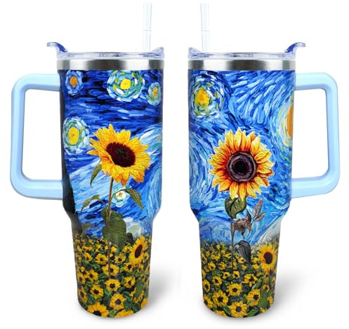 XAIVEZL Sunflower Tumbler 40 oz Tumbler with Handle and Straw Lid Leak Proof - Birthday Gifts for Women Travel Coffee Mug Insulated for Hot Cold Ice - Sunflower Gifts for Women Mom Christmas