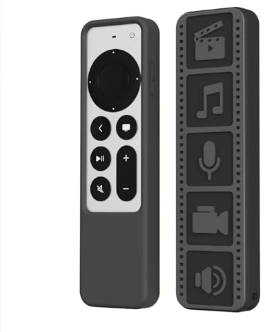 GIOPUEY Case Compatible with Apple TV 4K/HD Siri Remote 2021/2022, Cute funny cartoon Silicone TPU Soft Protective Case Cover with Keyring Included for Boys girls men women - black