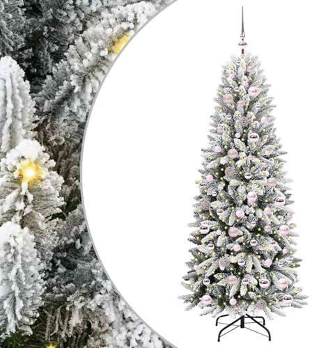 Gecheer Albero di Natale artificiale Bianco, design moderno e sofisticato, 73 x 73 x 180 cm, PVC, luci LED, per decorazioni natalizie interne ed esterne