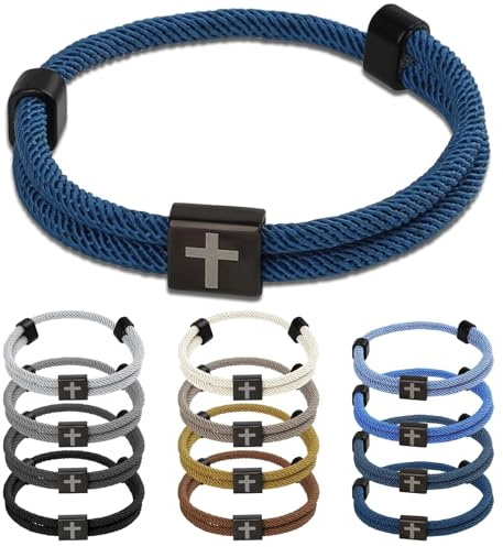 Nexlynk 6 Pcs/12 Pcs Braided Cross Bracelet Set with Metal Knot, Adjustable Christian Rope Bracelet Handmade WWJD Woven Religious Bracelet for Men Women Faith Wristband Christian Gifts