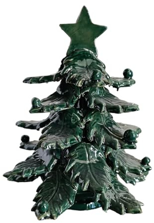 Albero di Natale Decorativo Verde in Ceramica Siciliana, Ceramica Dipinta a Mano, Stile Tradizionale, Decorazione Festiva con Stella e Palline