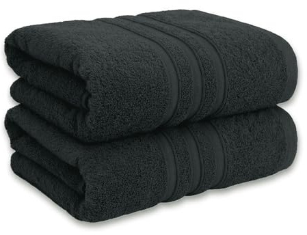 Vency Premium 2er Pack Duschtücher Set - 100% Baumwolle - Saugfähige und langlebige Duschtücher, Größe 70x140 cm, Schwarz