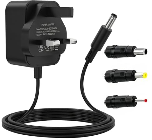 5V 1A Power Supply Adapter with 3 Jacks AC 100-240V 50/60Hz to DC 5V Wall Mount Transformer Plug 5.5mm x 2.5mm Plug for Router Projector LED Strip CCTV Camera Speaker TV Box