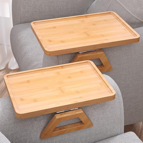 Fibogollo Sofa Tablett Bambus 2er Set klappbar Armlehne Getränke