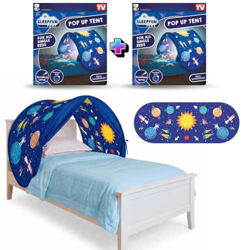 BEST DIRECT – STARLYF SleepFun Tent (Original TV): Pop-up-Bettzelt und Spielhaus für Kinder (Mädchen & Jungen) mit Leselicht – Deko für Einzelbetten im Kinderzimmer (Blau (2 Stück))