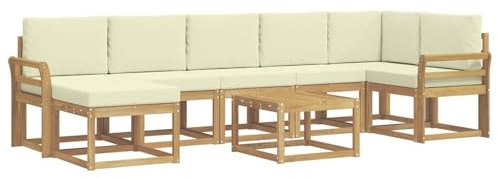 vidaXL Outdoor-Sofagarnitur mit Kissen 8 pcs Weiß und Creme Polyester, Modernes Garten-Sofa-Set, Flexible Sitzgelegenheiten, Akazienholz, Lounge für Poolbereich, schnell zusammengebaut