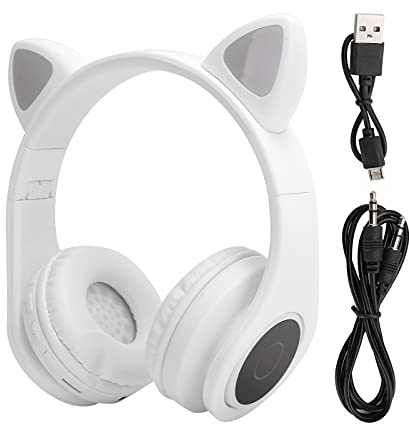 Omquot Cuffie LED Bluetooth 5.0 a forma di orecchio di gatto con microfono per gli amanti a musica, cuffie senza fili a riduzione del rumore per bambini e adulti (bianco)