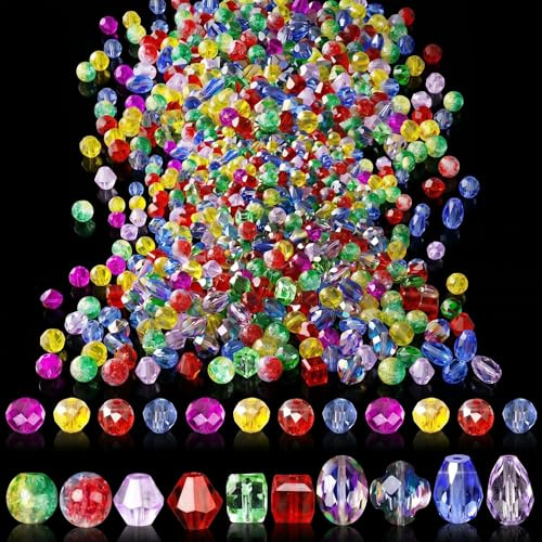 Cuentas de Cristal 650 Piezas Kit Pulseras de Cuentas de Cristal Facetado | Abalorios para Hacer Pulseras, Collares y Manualidades DIY con Caja de Almacenamiento ,4/6/8/10/12 mm