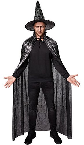 tectake dressforfun Unisex Set Hut und Umhang Spinnennetz | Bestehehend aus edlem Hut und Umhang | Zauberhaftes Spinnennetz-Muster in Silber (120 cm | Nr. 301654)