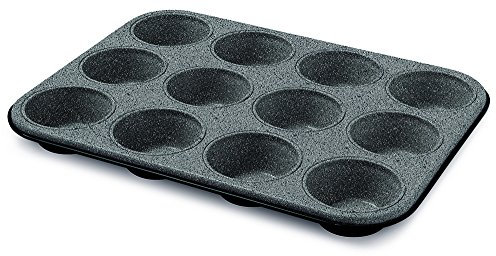 Guardini Blackstone, Stampo 12 muffins 27x35 cm, Acciaio con rivestimento antiaderente, Colore black-stone
