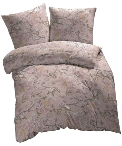 ETÉREA Renforcé Bettwäsche 200x220cm + 2X 80x80cm - 100% Baumwolle Bettbezug Mikko Kirschblüten natürlich weich - Bettwäsche Set 200x220cm Bettbezug + 2X 80x80cm Kissenbezug 3teilig - OEKOTEX - Rose
