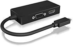 ICY BOX 2-in-1 USB-C Adapter mit VGA und HDMI Anschluss, ermöglicht 2 Monitore, Full HD und 4K Ultra HD, integriertes Kabel, schwarz