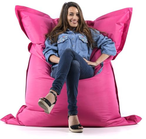 LIVEDECO - Pouf Géant Rose BiG52 Classic 170x130 cm - Déhoussable, Intérieur/Extérieur, Rempli de Billes de Polystyrène