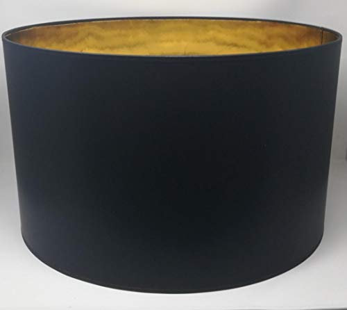 Lampenschirm Zylinder Form Schwarz Stoff Gold Futter Handarbeit Verschiedene Größen Deckenanhänger - Tisch (50 cm Durchmesser 30 cm Höhe)