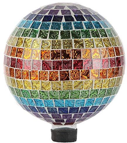 Lily's Home Bunte Mosaik-Glaskugel, entworfen mit einem atemberaubenden holografischen Blütenblatt-Mosaik-Muster, um Farbe in jedes Haus und Garten zu bringen, mehrfarbig (25,4 cm Durchmesser)
