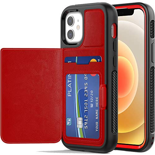 TECHGEAR Coque iPhone 12 Mini, Robuste Coque Housse de Protection Anti-Choc 360 avec Porte-Carte et Support Compatible avec iPhone 12 Mini 5.4 - Rouge