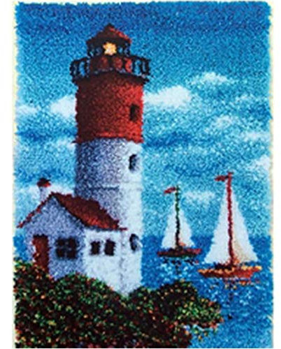 Tapisserie Knüpfen Set Knüpfteppich Für Kinder Und Erwachsene Teppich Zum Selber Knüpfen Leuchtturm Muster Teppich Kreuzstich Set Anfänger Knüpf-Sets Latch Hook Kit,B