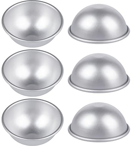 FVVMEED 6 Stück 3D-Mini-Halbkugelformen, Aluminium, halbe Kugel, Badekugel, Kuchenform, Backform, Gebäck, Cupcake-Form für Schokolade, Kuchen, Gelee, Pudding, handgefertigte Seife, Kuppel-Mousse, L