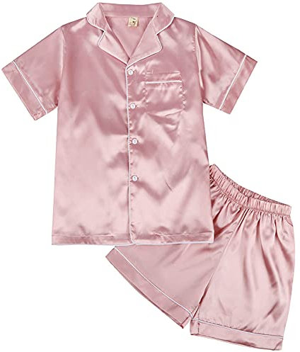 amropi Ensemble Pyjama De Famille Pyjamas en Soie Vêtement de Nuit Ensembles pour Femme Enfant Rose-2,S