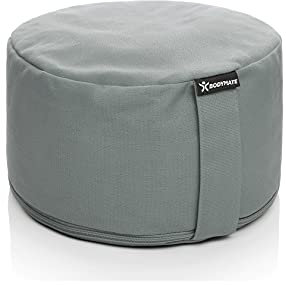 BODYMATE Yogakissen rund 31cm Durchmesser 16cm hoch Cool Grey mit Buchweizen-Spelz Füllung – Maschinenwaschbarer Bezug aus 100% extra Dicker Baumwolle – Meditationskissen – Sitzkissen