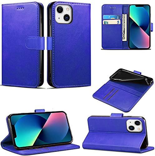 Mobile Stuff Case Compatible With iPhone 13 Leather Wallet Book Flip Folio Stand View Cover Magnetic Closure with Card Slots for iPhone 13 [6.1 Inch] (Blue)