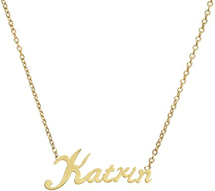 ANDANTE Premium Collection - Namenskette Katrin 14K Gold Edelstahl Halskette Personalisierte Kette mit Namen - längenverstellbar 43 cm - 48 cm