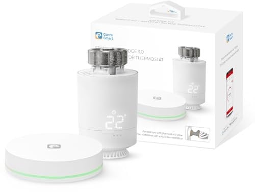Garza - Starter Kit Zigbee 3.0 Cabezal Termostático Inteligente para Válvula Termostática de Radiador + Bridge. Control de Calefacción, Pantalla LED, Control por app, Alexa y Google, Blanco