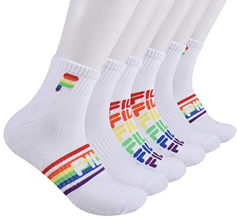 Fila Herren Striped Half Cushion Quarter Socks Viertelsocken, Weiß/Regenbogen, Large (6er Pack)