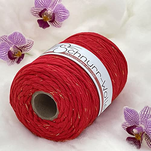 Wohnkult 100 m Makramee Baumwollkordel Baumwollschnur gedreht Ø 3mm 28 Auswahl (Rot-Gold)