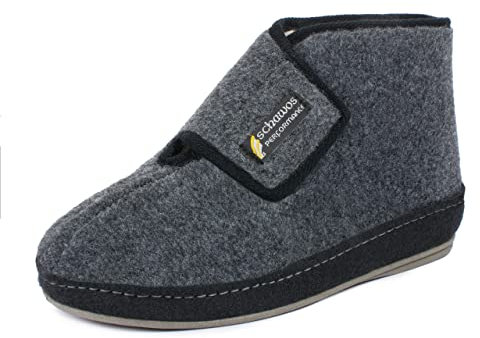 SCHAWOS Uomo Stivaletto da Casa 6060 – Pantofole in feltro con lana vergine, calde e stabili fino alla caviglia (grigio scuro, 40)