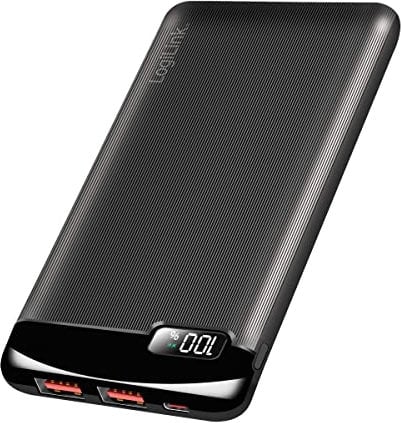 LogiLink Powerbank 10.000 mAh mit PD 3.0 & QC 3.0 (PowerDelivery, Quick Charge), mit Display, 2X USB-A & 1x USB-C