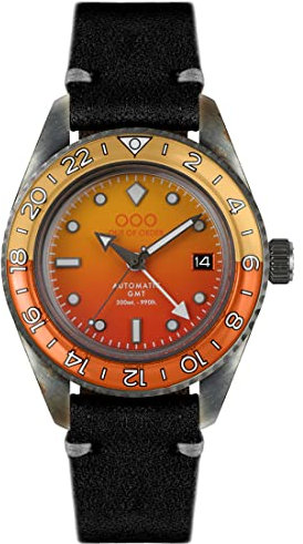 Out of Order SEX ON THE BEACH GMT Automatisch Stahl Orange Datum Schwarz Leder Saphir Uhr Alter Herren
