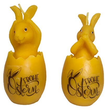 Bienenwachskerze | Süße Eierschale Hasenkerze| Ostern| Osterhasen Kerze| Frühlings ei | Osterdekoration 55 x 55 x 120 mm; 290 Gramm (2 Stk. - mit Motiv)
