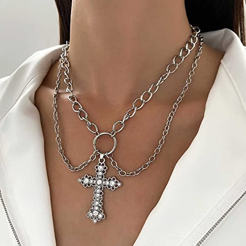 Wendalern Zirkonia Kreuz Halskette Geschichtetes Kreuz Choker Halskette Geschichtetes Silber Kette Kreuz Halskette Glänzend Diamant Kreuz Anhänger Halskette Y2k Halskette Schmuck Für Frauen Mädchen