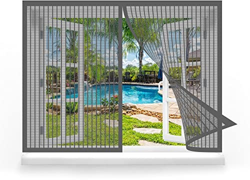 Fliegennetz Fenster Magnet 185 x 200 cm, Insektenschutz Insektenschutzgitter Terrassentür, Ohne Bohren für Alle Arten von Fenstern, Grau