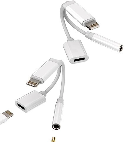 iPhone AUX Adapter Lightning to 3.5mm Headphone Jack Cable Splitter(2Pack)Charger Cord Dongle Apple MFI Certified Audio Earphone Music Charging Converter for 7 8 Plus 11 12 13 14 Pro Max Headset Power