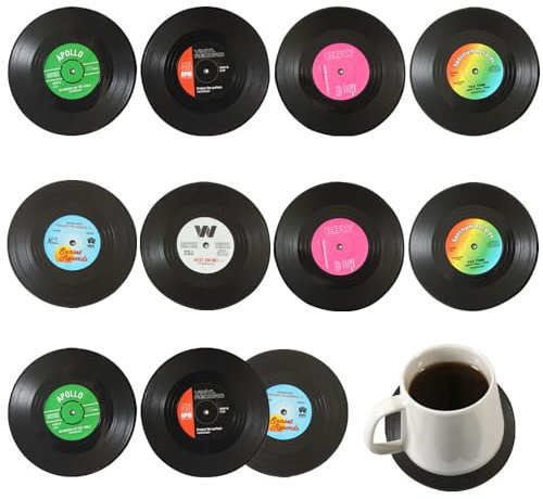 Zasiene Sous-Verres en Forme de Disque Vinyle Rétro - 12 Pièces Dessous de Verre pour CD - Vintage