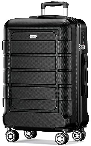 SHOWKOO Koffer Groß Hartschale Leicht Reisekoffer PC+ABS Erweiterbar Haltbar Trolley Handgepäck Große Kapazität mit 4 Rollen und TSA Schloss, XL -Schwarz
