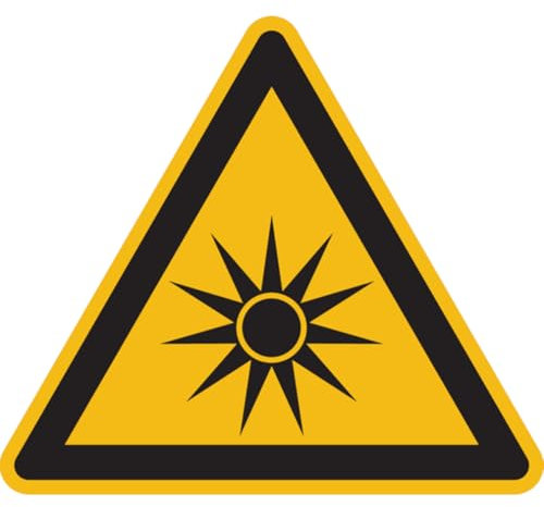 Dreifke® Aufkleber Warnschild, Warnung vor optischer Strahlung W027 | 100mm | ASR A1.3 (DIN EN ISO 7010), 1 Stk