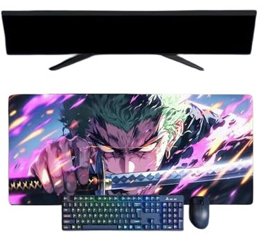 ButkUs One Piece Roronoa Zoro Anime Tapis de Souris Gaming XXL, 800x300mm, 3mm imperméable et antidérapant Surface Texturée pour PC et Ordinateurs Portables
