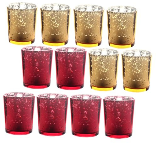 Ciieeo 12pièces Bougeoirs Verre Mercurisé Support De Bougie Élégant pour Décoration Aromathérapie Mariage Et Événements De Dorés Et Rouges