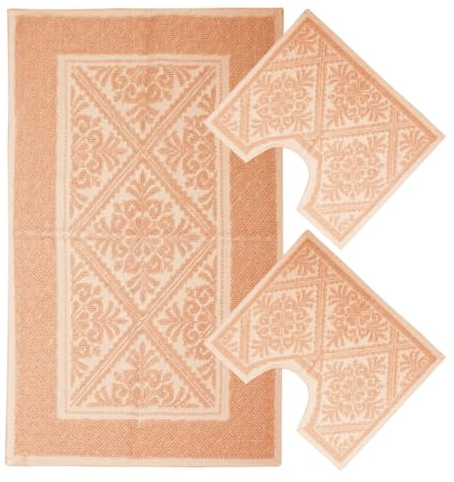 Set Tappeti Bagno Sardo Tris 3 Pezzi Doccia Bidet Water Cotone (Salmone)