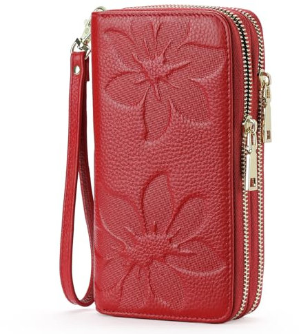 GOIACII Portafoglio Donna Grande Capacità Doppia Cerniera Porta Carta di Credito Portafogli da Donna in Pelle con Blocco RFID Telefono Wristlet