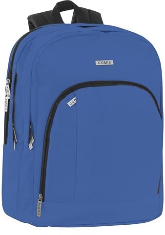 COMIX - Zaino Scuola, Università e Lavoro, con 3 Ampi Scomparti, Alloggio Porta PC, Tasca Frontale, Chiusura a Zip e Spallacci Regolabili, 32x43Hx23 cm, 31 L, Cobalto
